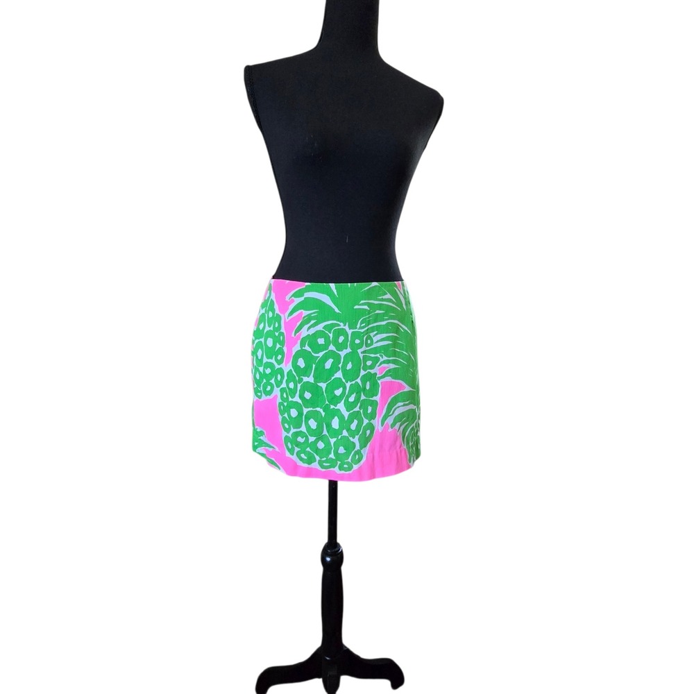 Lilly Pulitzer Pink Green Pineapple Print Mini Skirt Cotton Pique Size 2